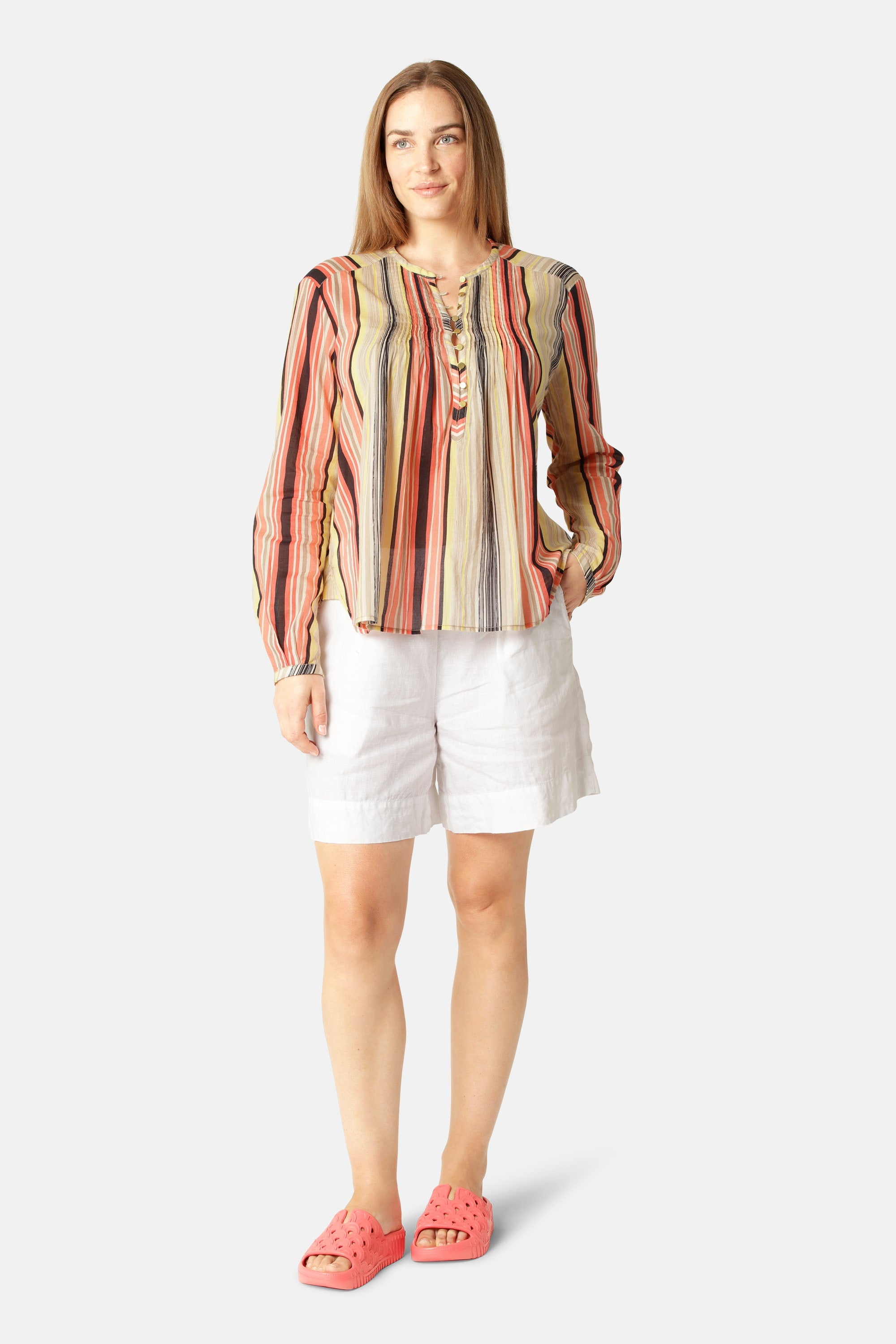 Skjorte med Lange Ærmer Pintuck - Red Organic Stripe